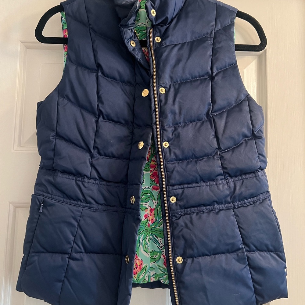 Lilly Pulitzer Blue Quilted Puffer Vest